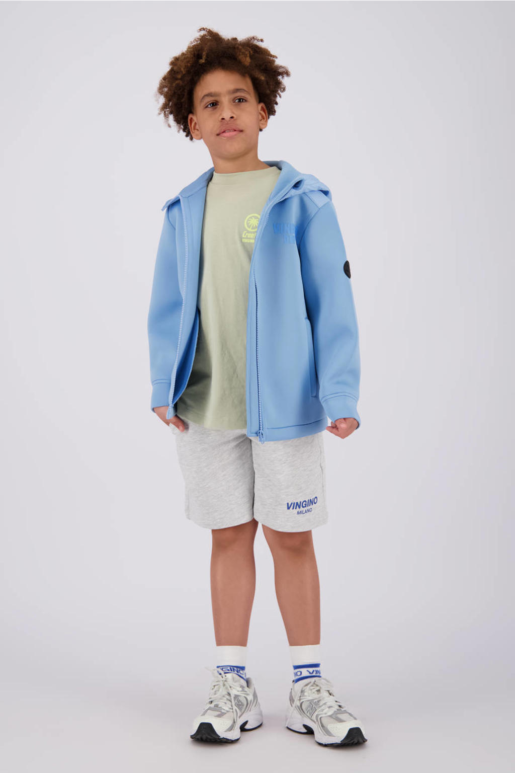 Lichtblauwe jongens Vingino zomerjas van polyester met backprint, lange mouwen en ritssluiting
