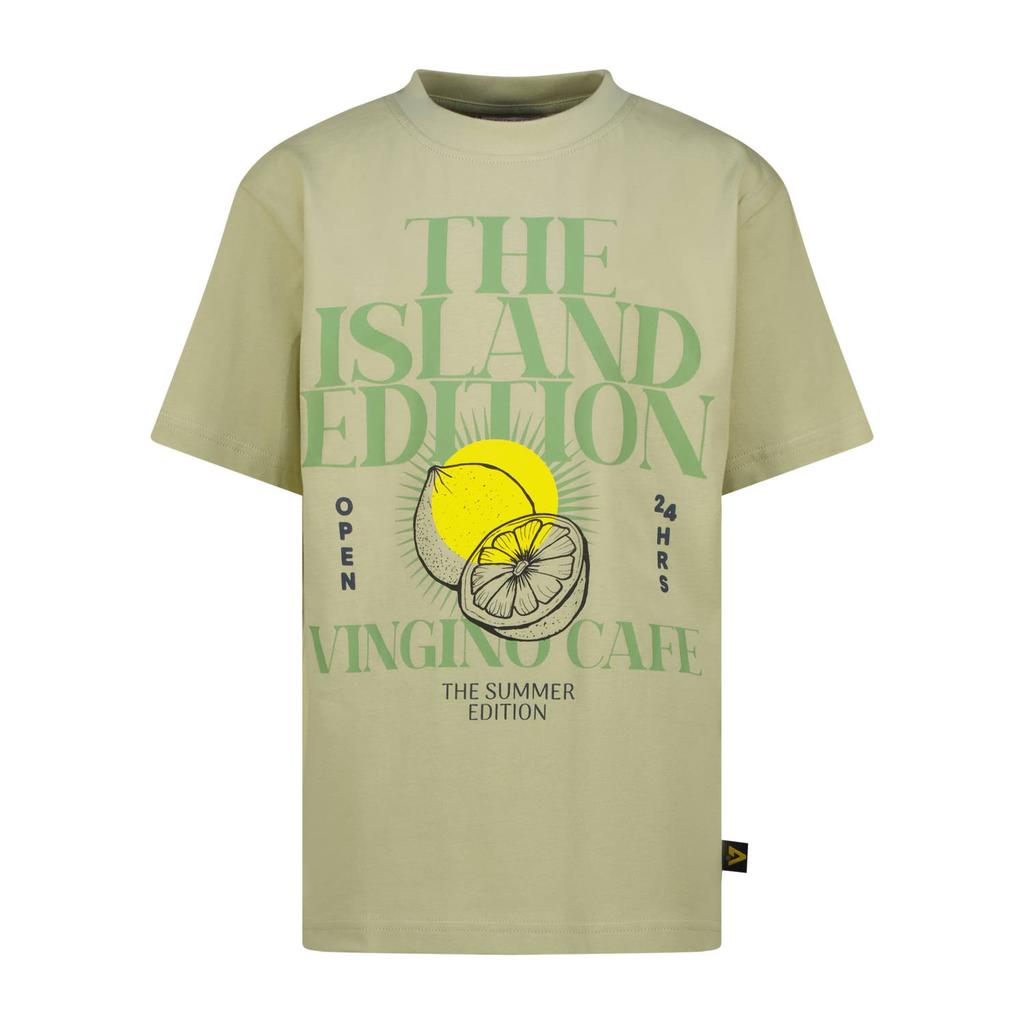 Groene jongens Vingino T-shirt van katoen met printopdruk, korte mouwen en ronde hals
