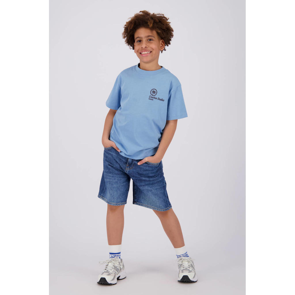 Blauwe jongens Vingino T-shirt van katoen met backprint, korte mouwen en ronde hals