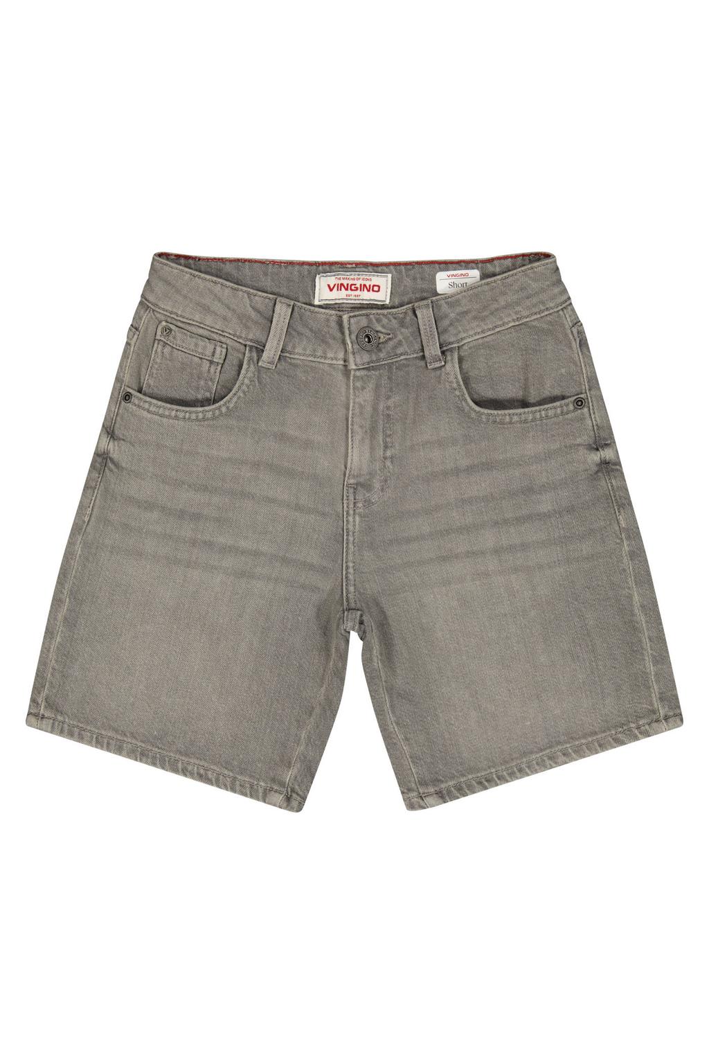 Grey denim jongens Vingino regular short van katoen met rits- en knoopsluiting en effen