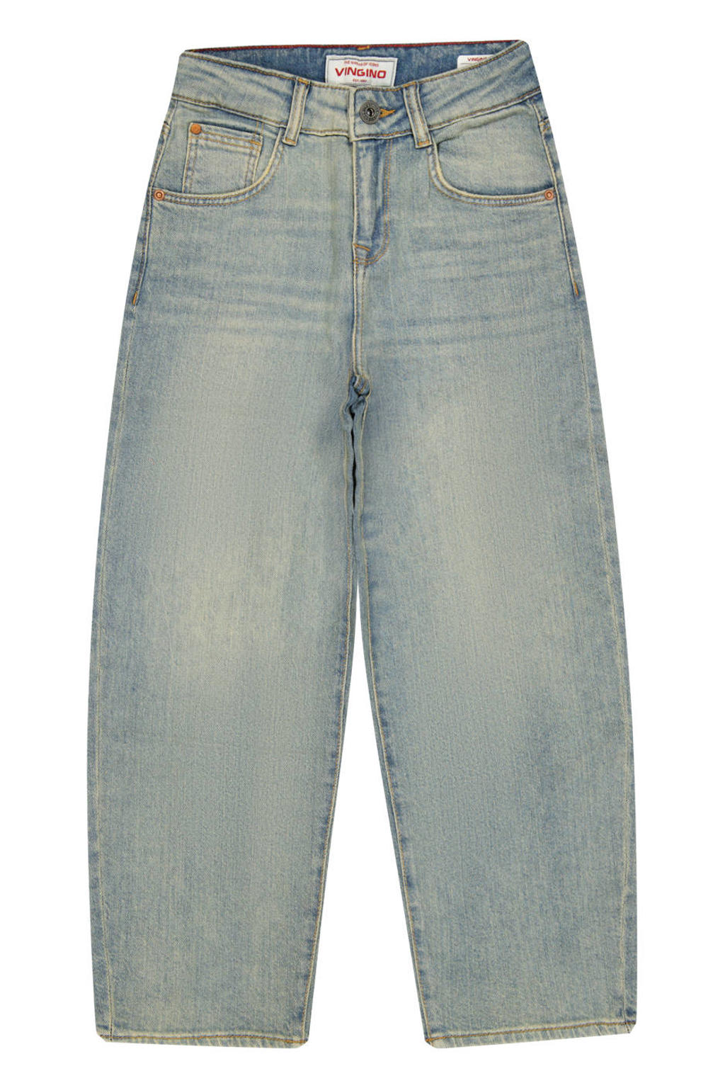 Medium blue denim jongens Vingino regular waist baggy fit jeans van denim met effen