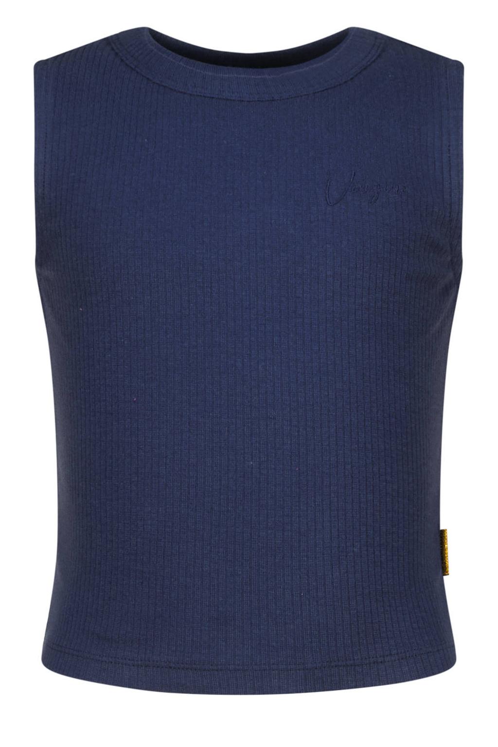 Donkerblauwe meisjes Vingino mouwloze top met effen, ronde hals en textuur