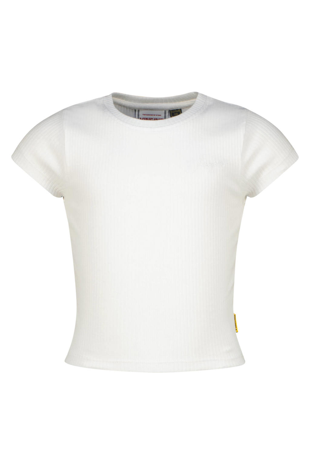 Witte meisjes Vingino T-shirt van stretchkatoen met effen, korte mouwen, ronde hals en textuur
