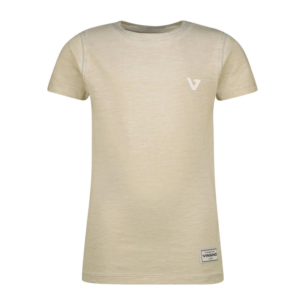 Groene jongens Vingino T-shirt van katoen met effen, korte mouwen en ronde hals