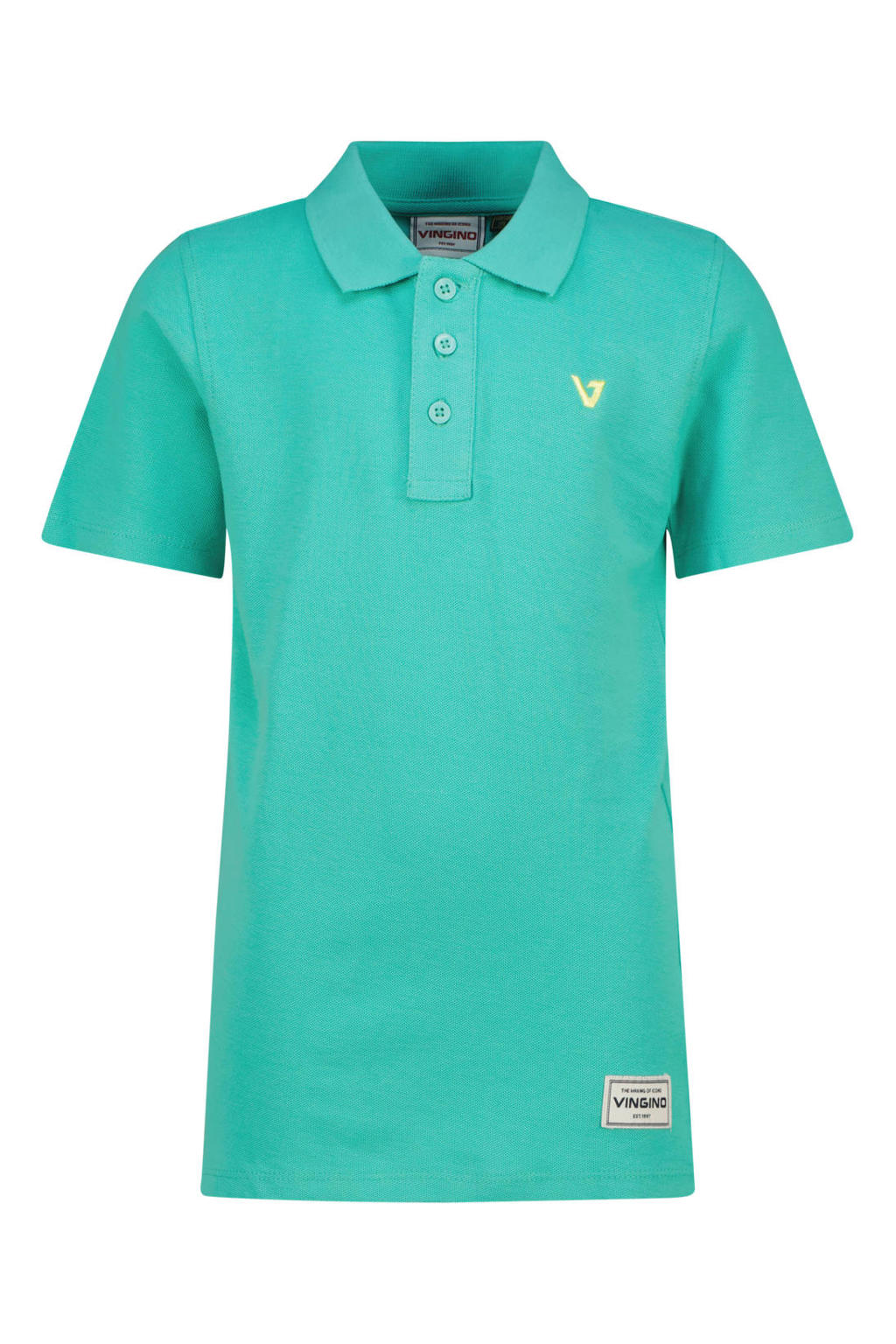 Turquoise jongens Vingino polo van katoen met effen, korte mouwen en knoopsluiting