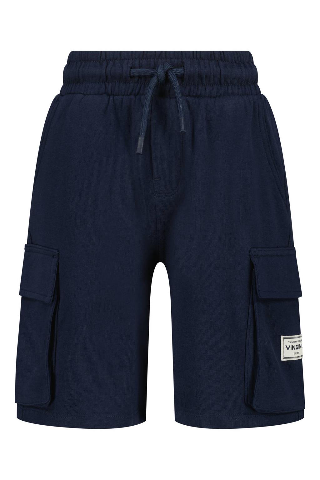 Donkerblauwe jongens Vingino relaxed sweatshort met regular waist, elastische tailleband met koord en effen