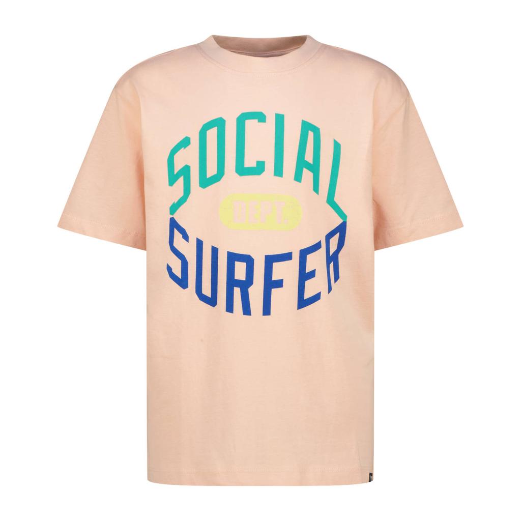 Beige jongens Vingino T-shirt van katoen met printopdruk, korte mouwen en ronde hals