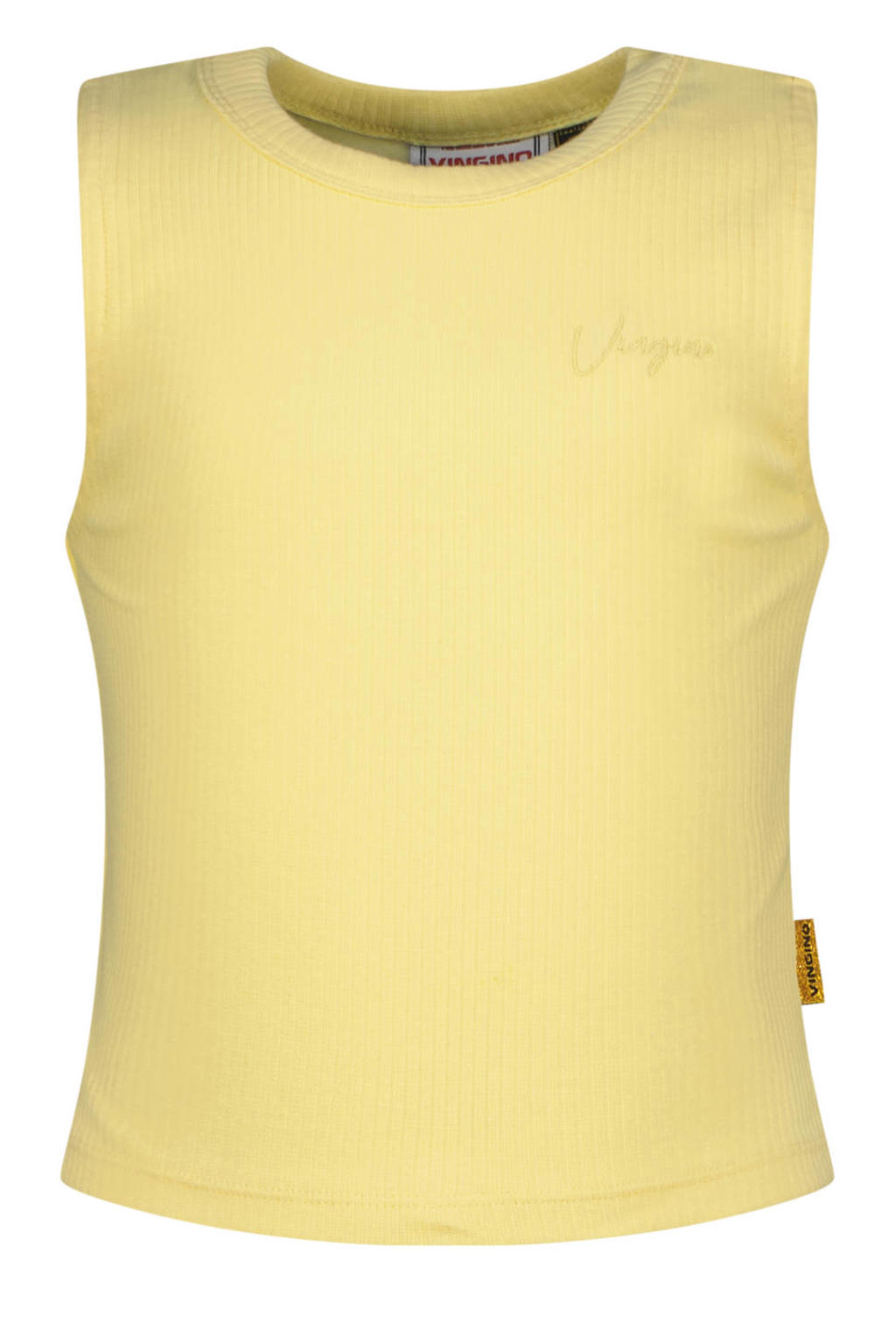 Gele meisjes Vingino mouwloze top met effen, ronde hals en textuur