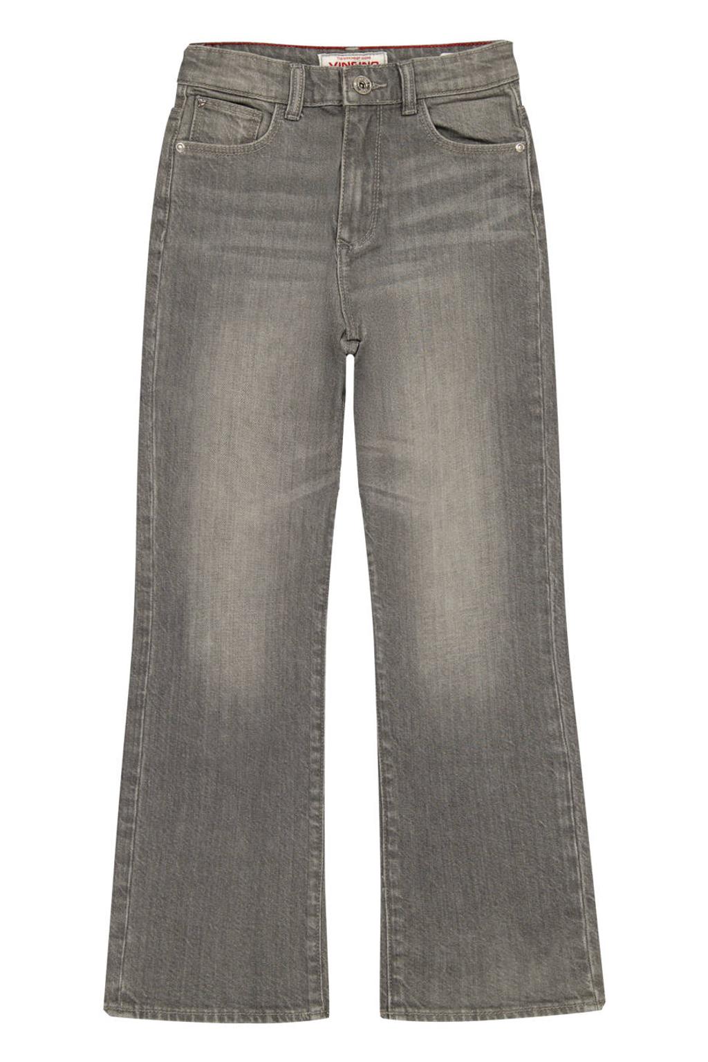 Black denim meisjes Vingino straight jeans black van stretchdenim met regular waist, rits- en knoopsluiting en effen