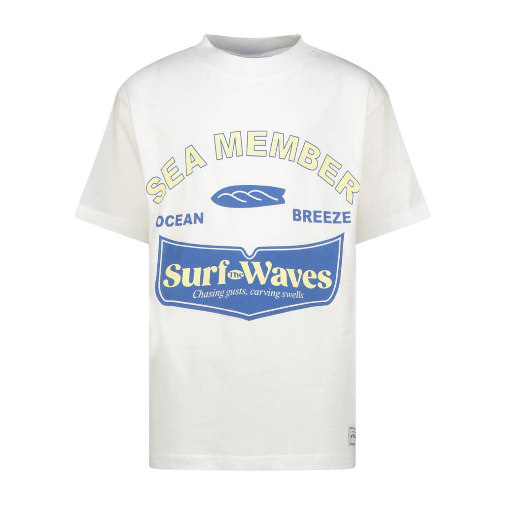 Witte jongens Vingino T-shirt van katoen met printopdruk, korte mouwen en ronde hals