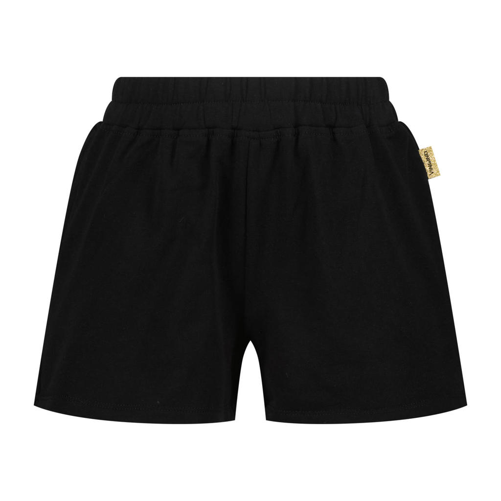 Zwarte meisjes Vingino relaxed casual short van stretchkatoen met regular waist, elastische tailleband en effen