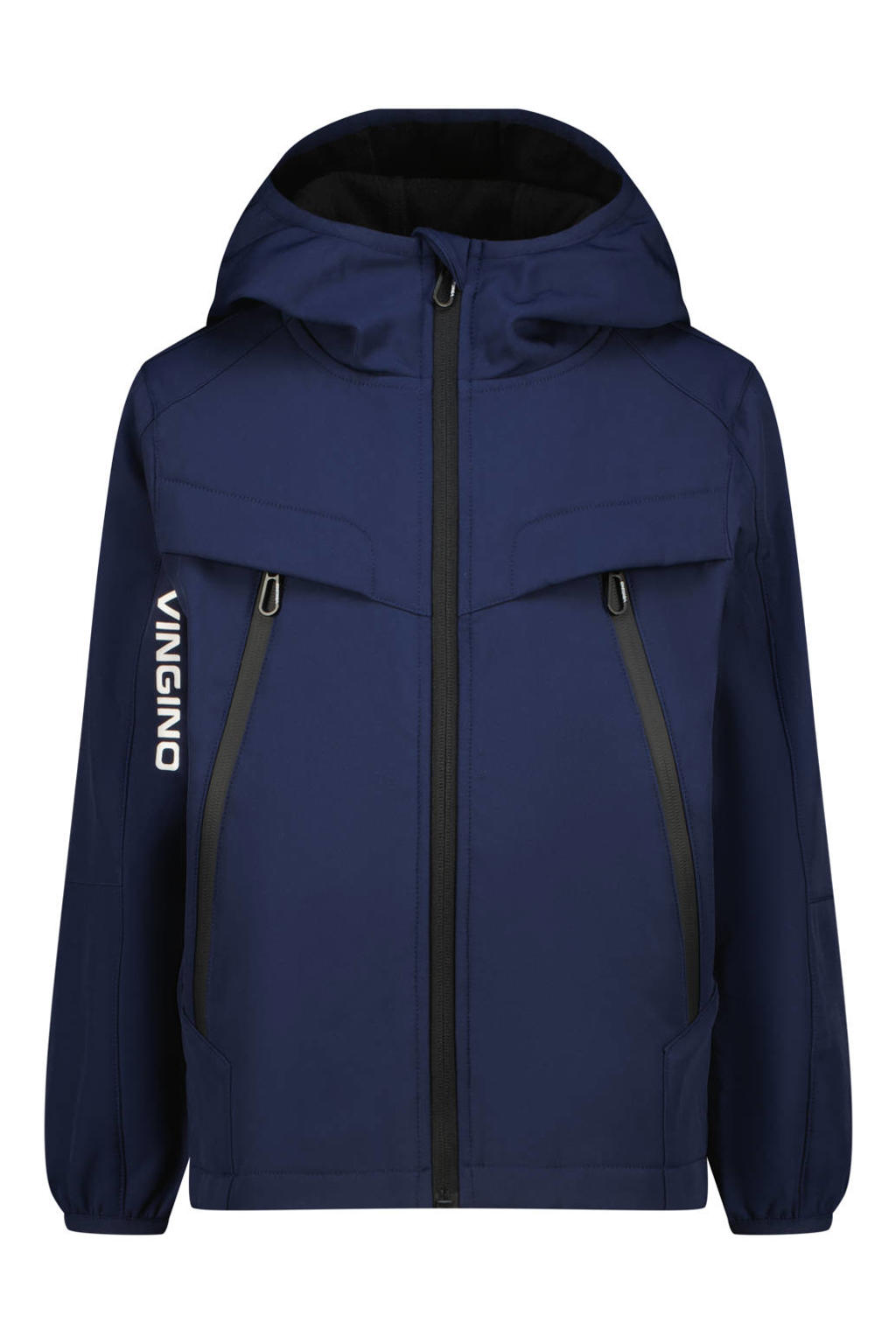 Donkerblauwe jongens Vingino zomerjas van polyester met effen, lange mouwen, capuchon en ritssluiting