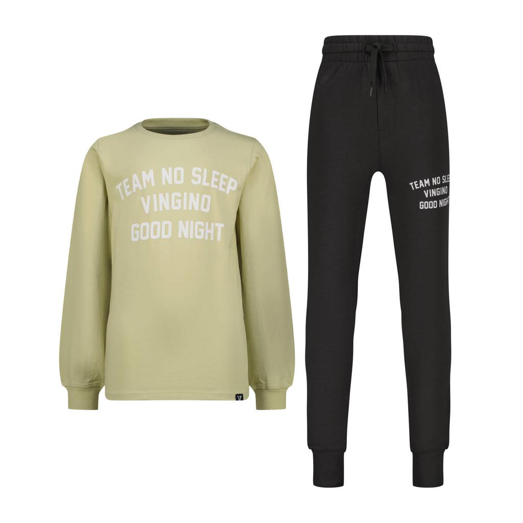 Vingino pyjama met tekst groenbruin/donkerbruin