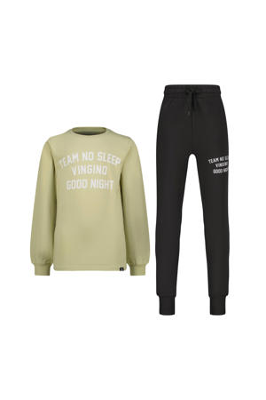 pyjama met tekst groenbruin/donkerbruin