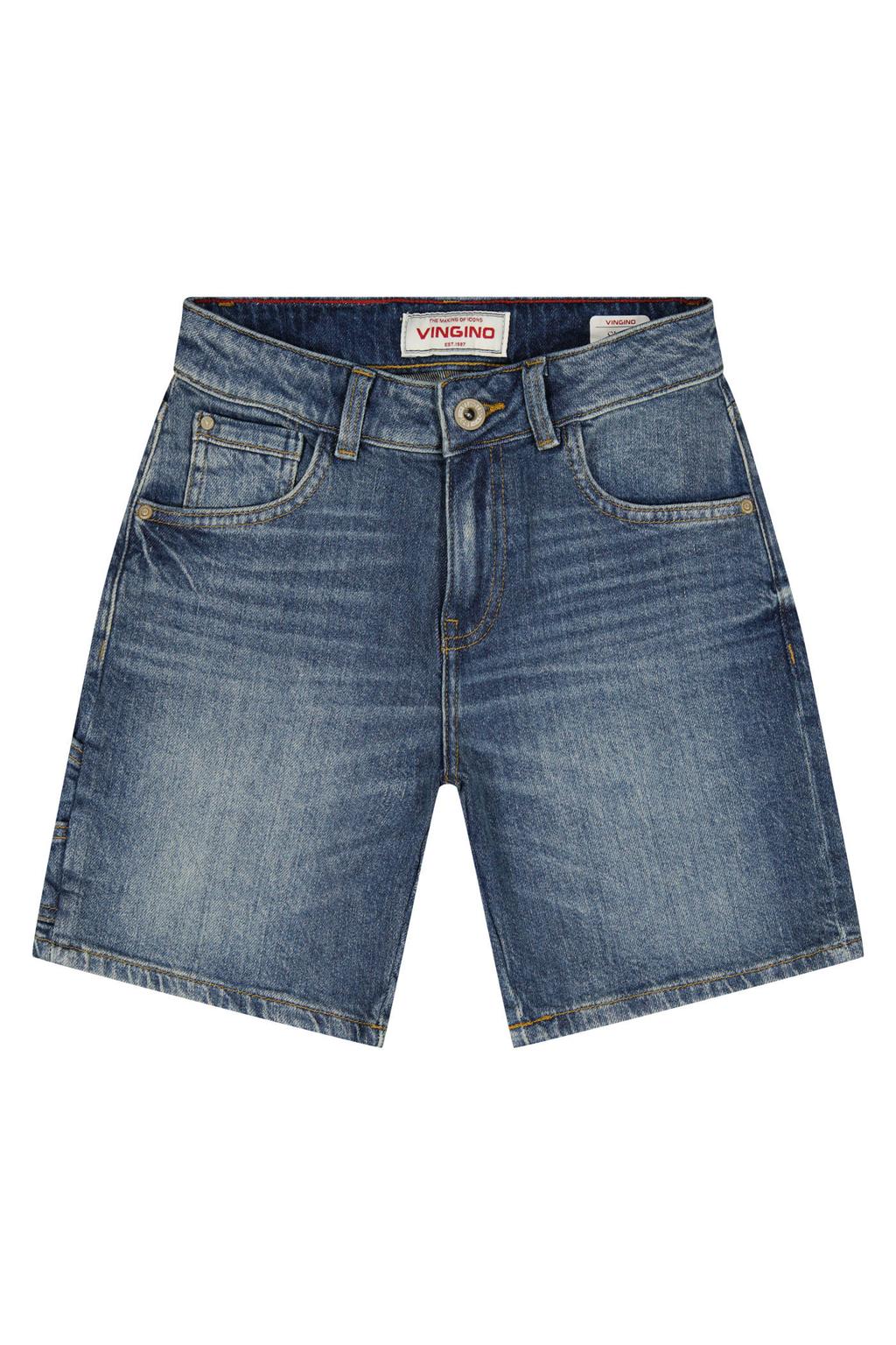 Medium blue denim jongens Vingino regular short van denim met rits- en knoopsluiting en effen
