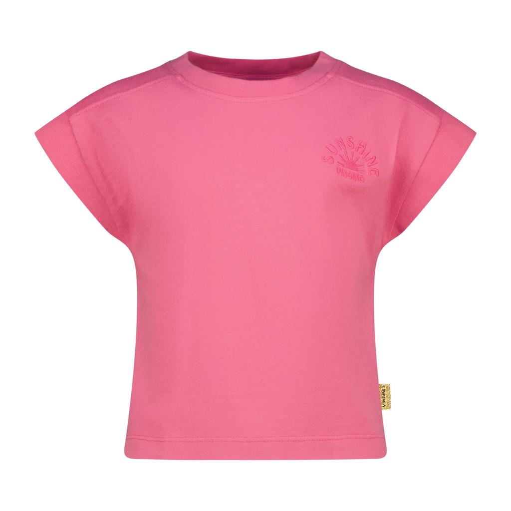 Roze meisjes Vingino T-shirt van katoen met effen, korte mouwen en ronde hals