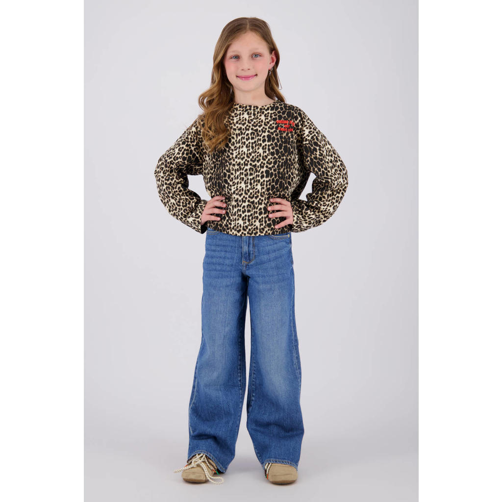 Dark blue denim meisjes Vingino wide leg jeans dark blue van denim met rits- en knoopsluiting en effen