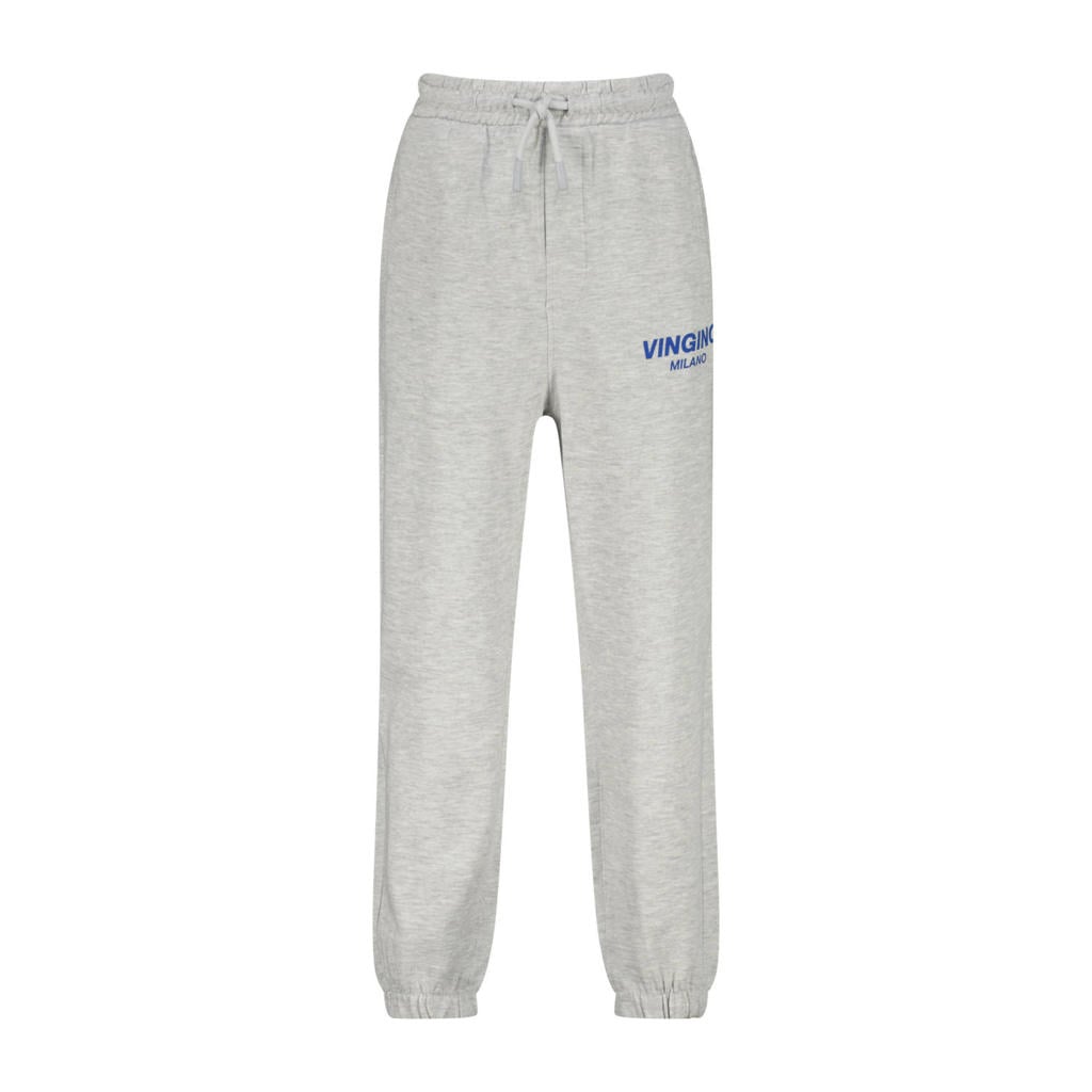 Grijs melange jongens Vingino regular casual broek melange van katoen met elastische tailleband met koord en tekst print