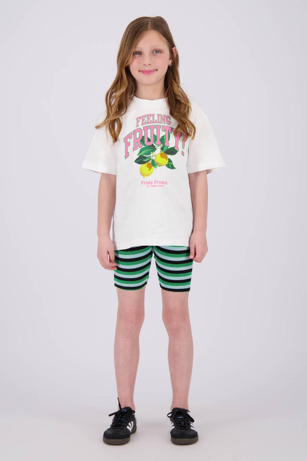 Groen en zwarte meisjes Vingino relaxed gestreepte bikershort van stretchkatoen met regular waist en elastische tailleband