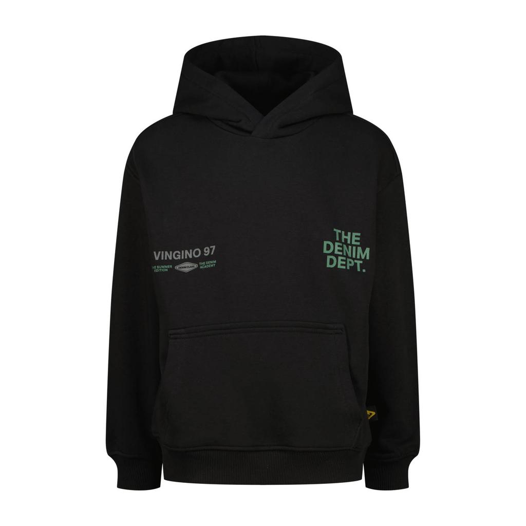 Zwarte jongens Vingino hoodie van katoen met backprint, lange mouwen en capuchon