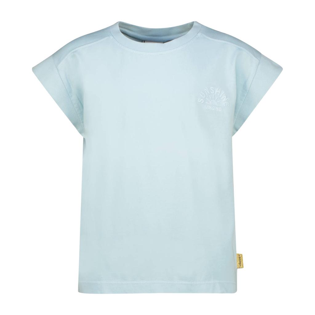Lichtblauwe meisjes Vingino T-shirt van katoen met effen, korte mouwen en ronde hals