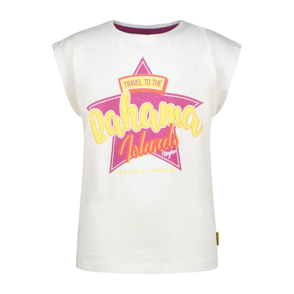 Witte meisjes Vingino T-shirt van katoen met printopdruk, korte mouwen en ronde hals