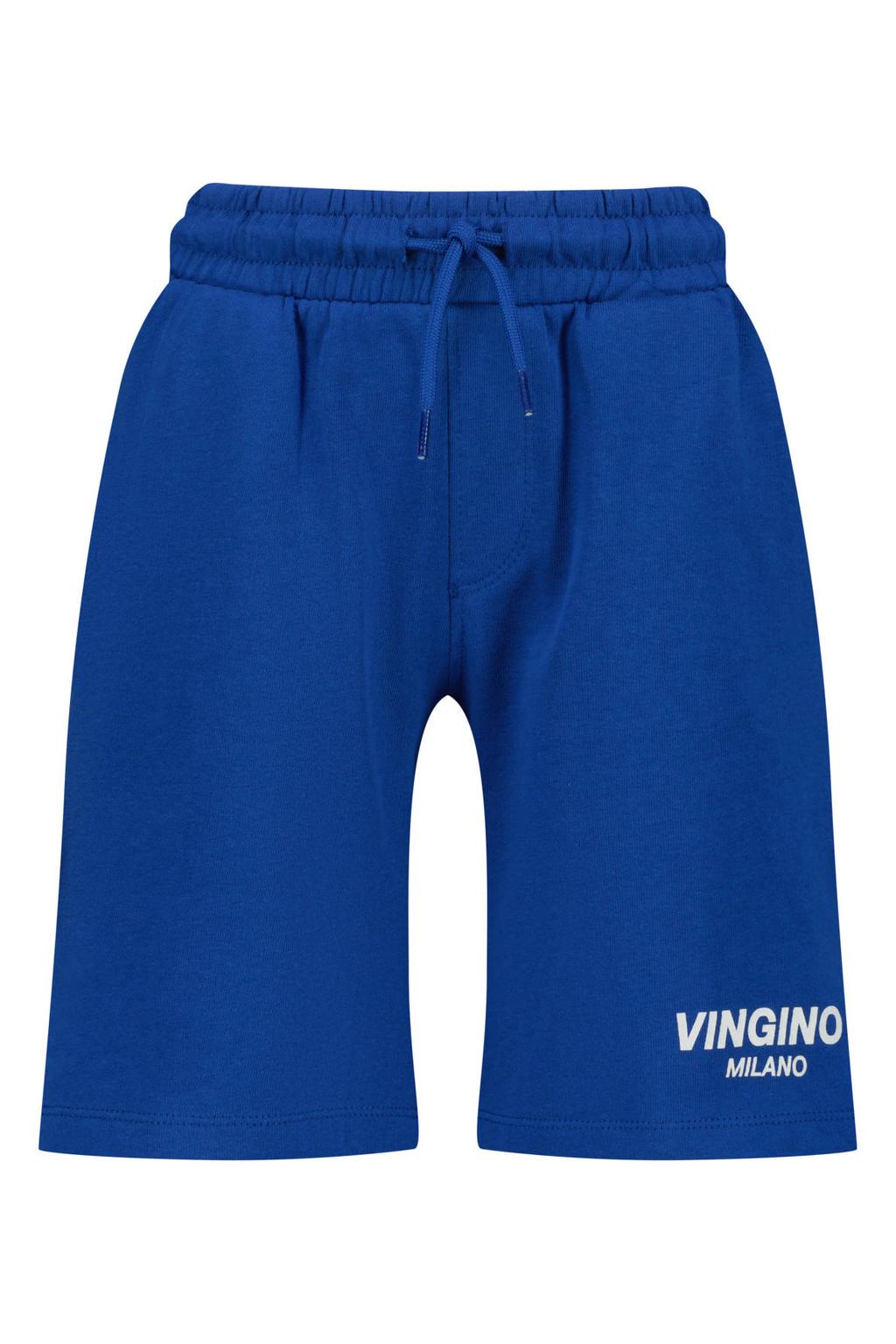 Blauwe jongens Vingino relaxed sweatshort met regular waist, elastische tailleband met koord en logo dessin