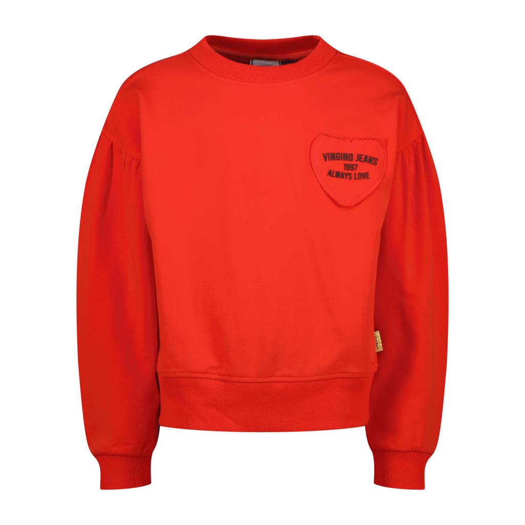 Rode meisjes Vingino sweater van stretchkatoen met tekst print, lange mouwen en ronde hals