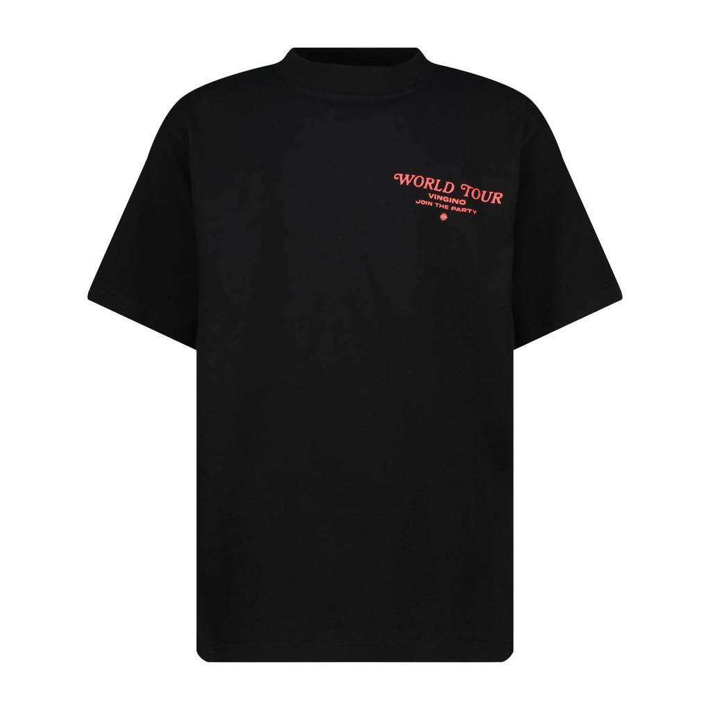 Zwarte jongens Vingino T-shirt van katoen met backprint, korte mouwen en ronde hals