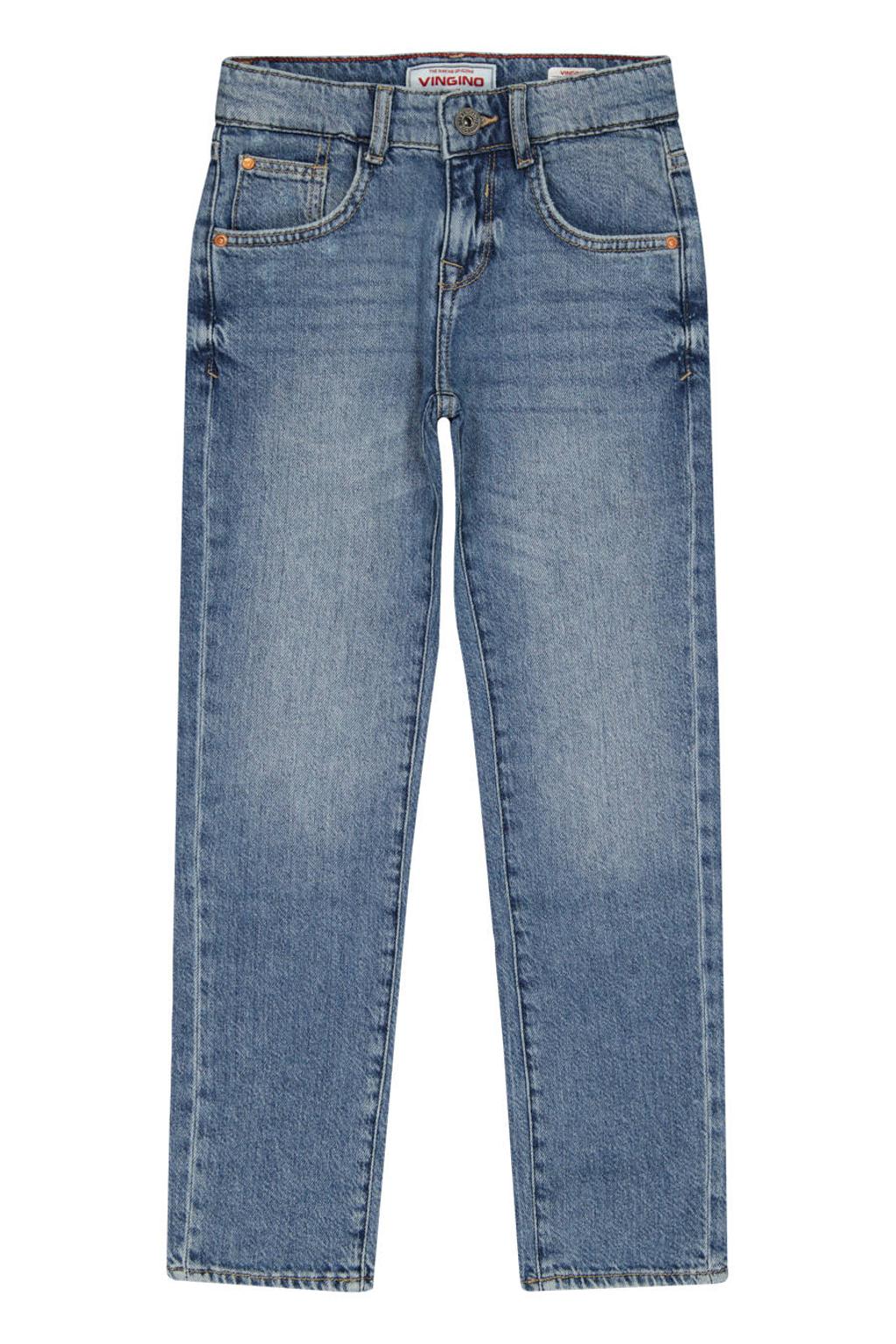 Medium blue denim jongens Vingino slim fit jeans van katoen met regular waist en effen