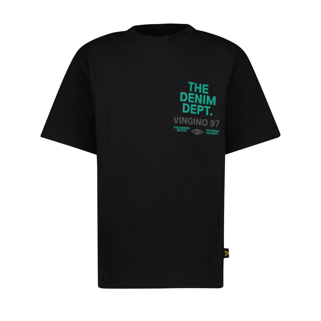 Zwarte jongens Vingino T-shirt van katoen met backprint, korte mouwen en ronde hals