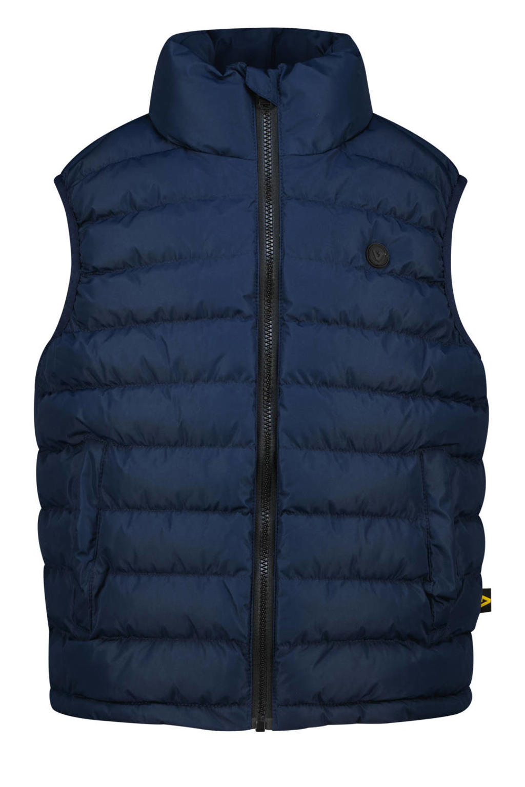 Donkerblauwe jongens Vingino bodywarmer van polyester met effen, opstaande kraag en ritssluiting