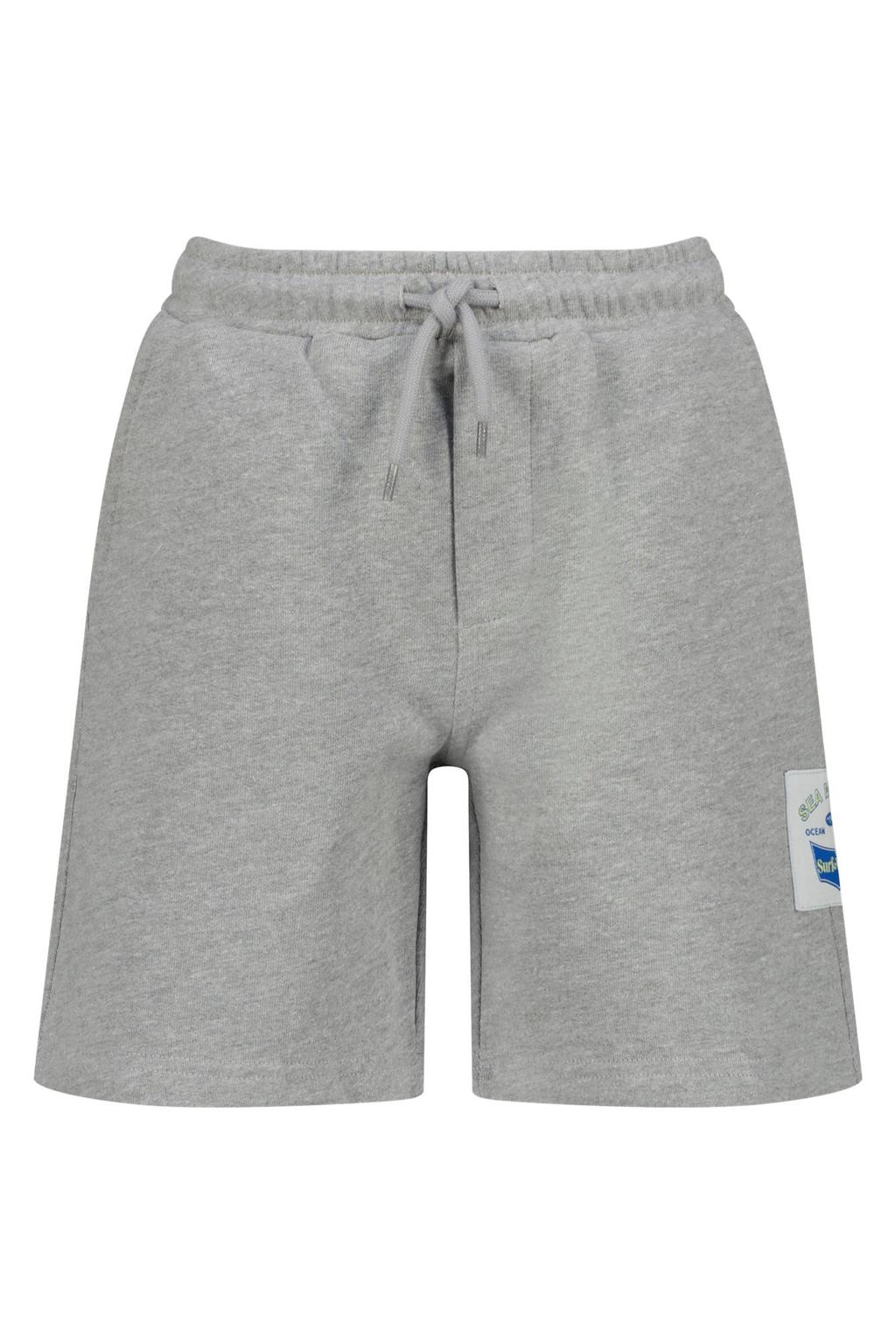 Grijs melange jongens Vingino relaxed sweatshort melange met regular waist, elastische tailleband met koord en logo dessin