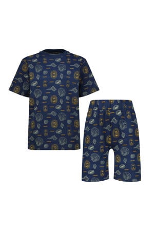 shortama met all over print donkerblauw