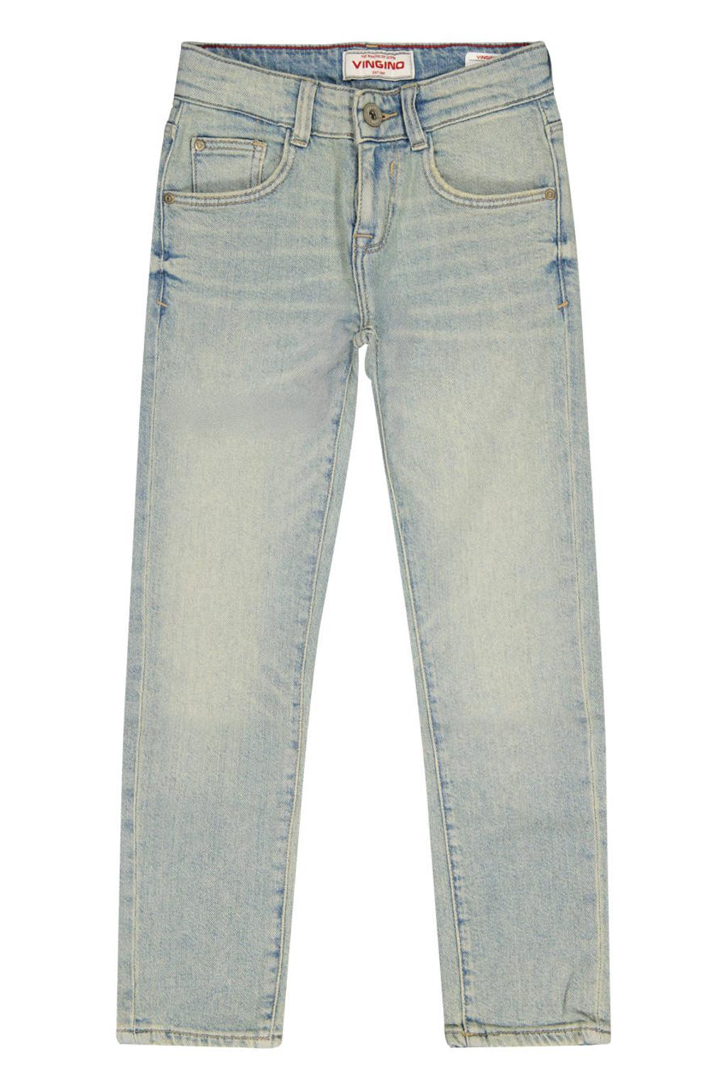 Light blue denim jongens Vingino slim fit jeans van katoen met regular waist en effen