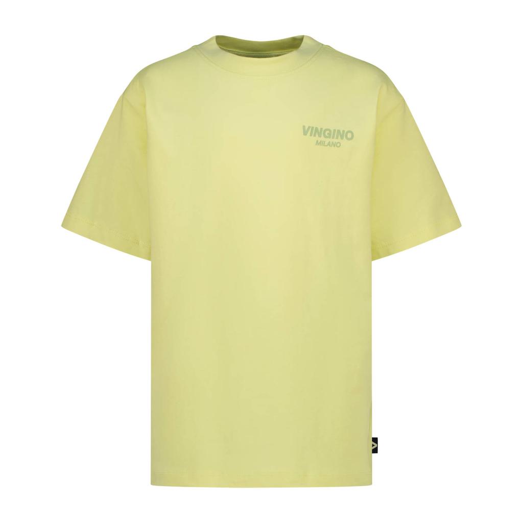 Gele jongens Vingino T-shirt van katoen met logo dessin, korte mouwen en ronde hals