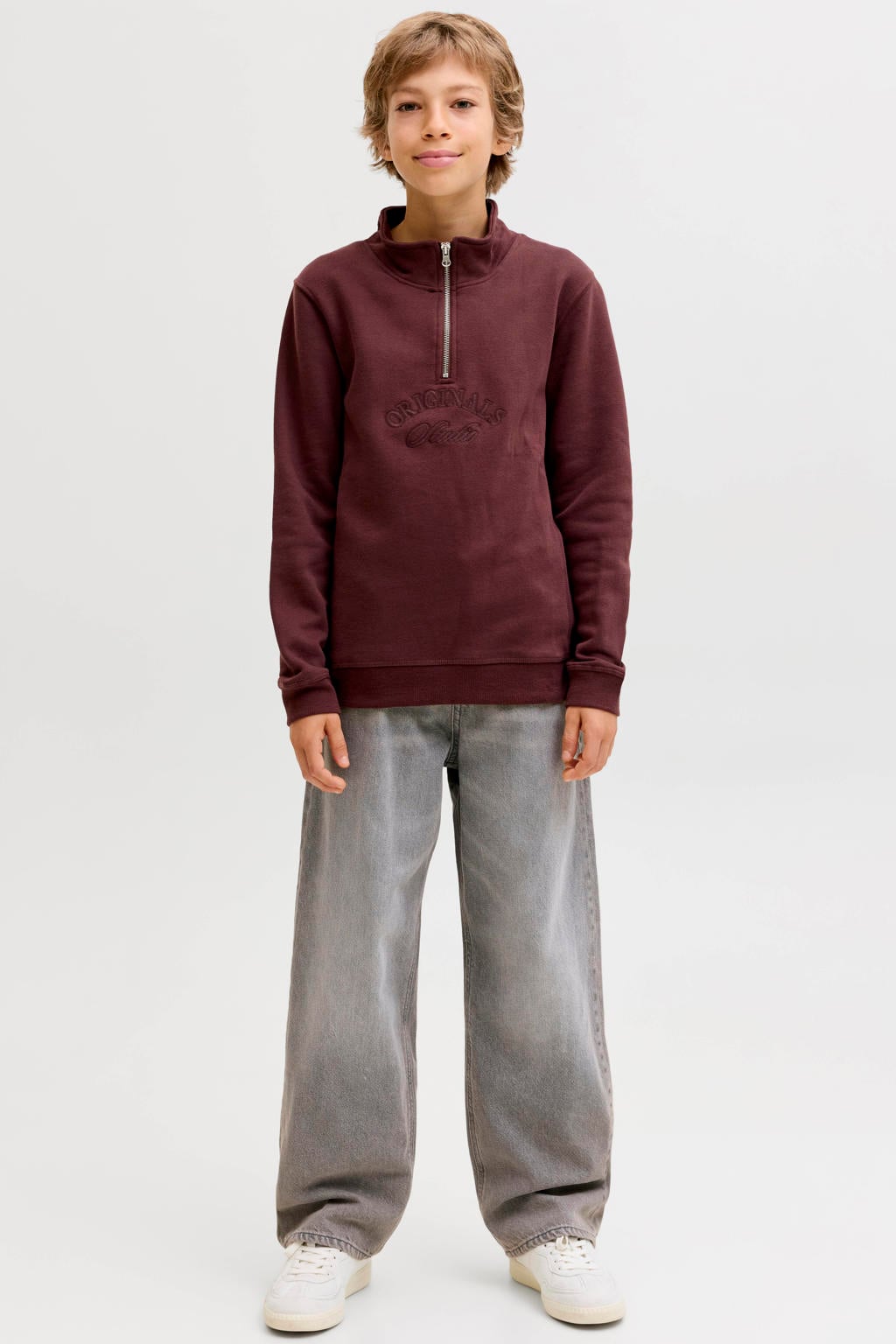 Black denim jongens JACK & JONES JUNIOR baggy jeans black van denim met rits- en knoopsluiting en effen