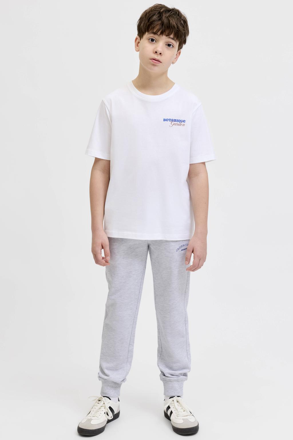 Witte jongens JACK & JONES JUNIOR joggingbroek melange van sweat materiaal met elastische tailleband met koord en logo dessin