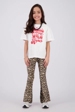 flared legging met panterprint bruin