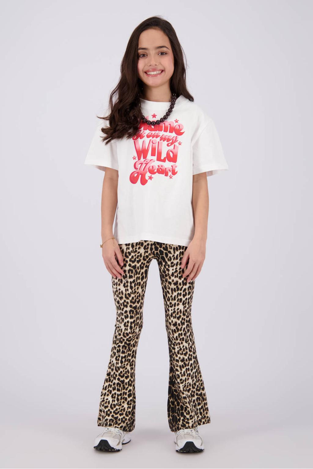 Bruine meisjes Vingino flared legging van viscose met regular waist, elastische tailleband en dierenprint