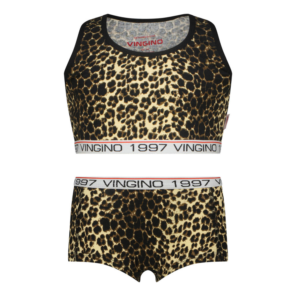 Vingino bh top + short panterprint bruin/zwart
