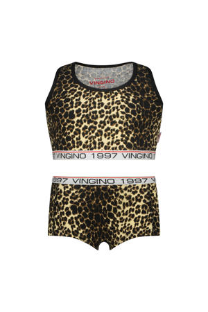 bh top + short panterprint bruin/zwart