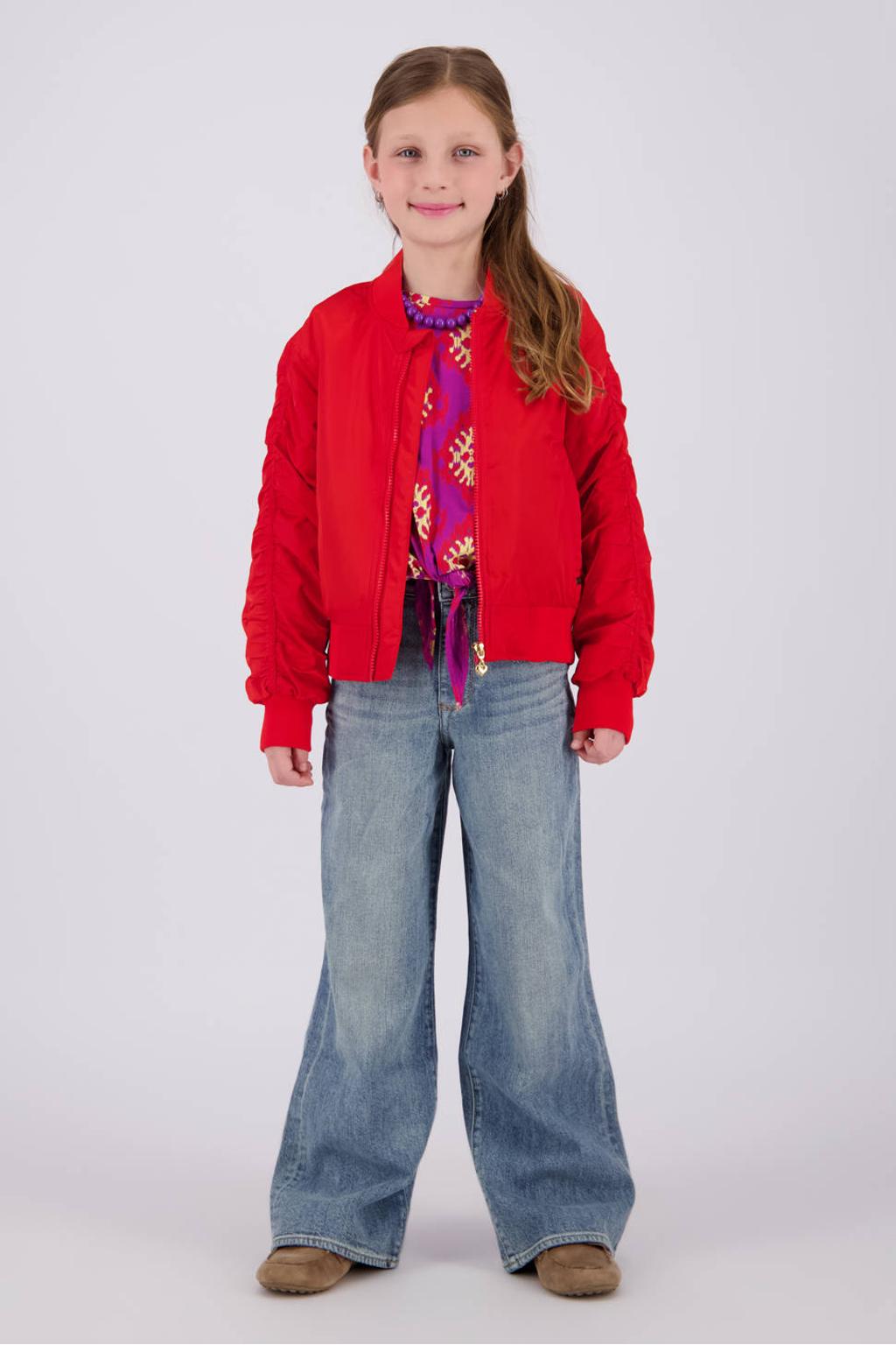 Rode meisjes Vingino bomberjack van polyester met backprint, lange mouwen, ronde hals en ritssluiting