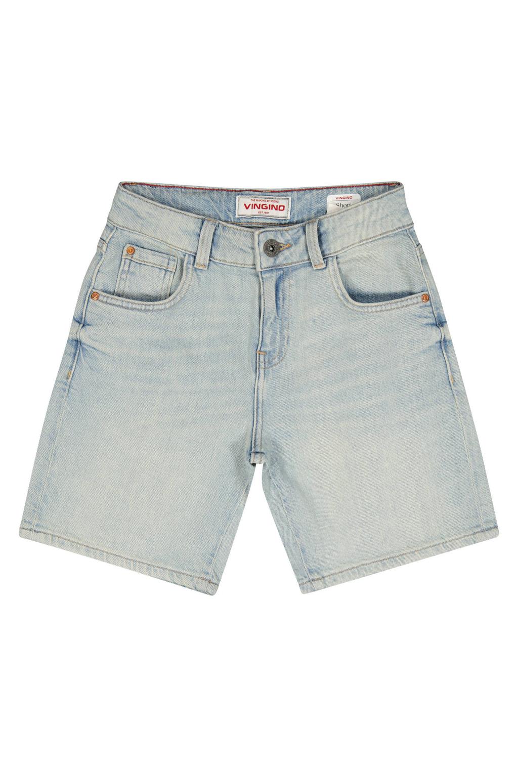 Light blue denim jongens Vingino regular short van katoen met rits- en knoopsluiting en effen