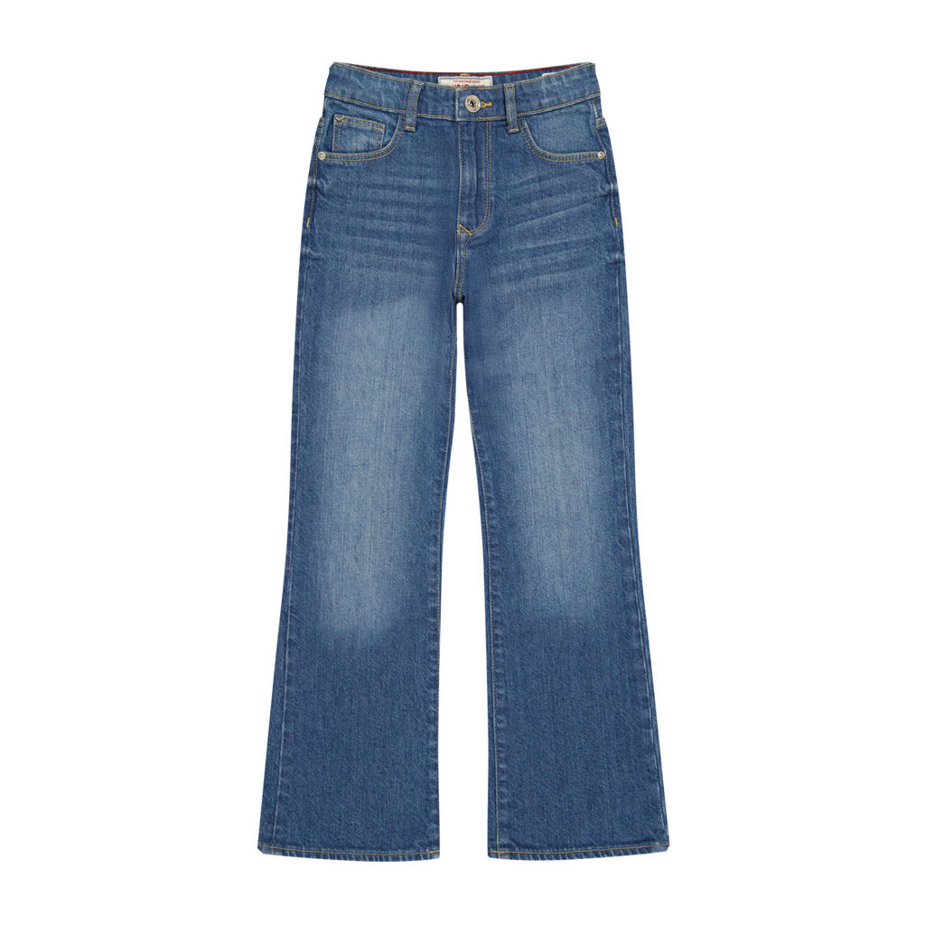 Medium blue denim meisjes Vingino flared jeans van denim met regular waist, rits- en knoopsluiting en effen