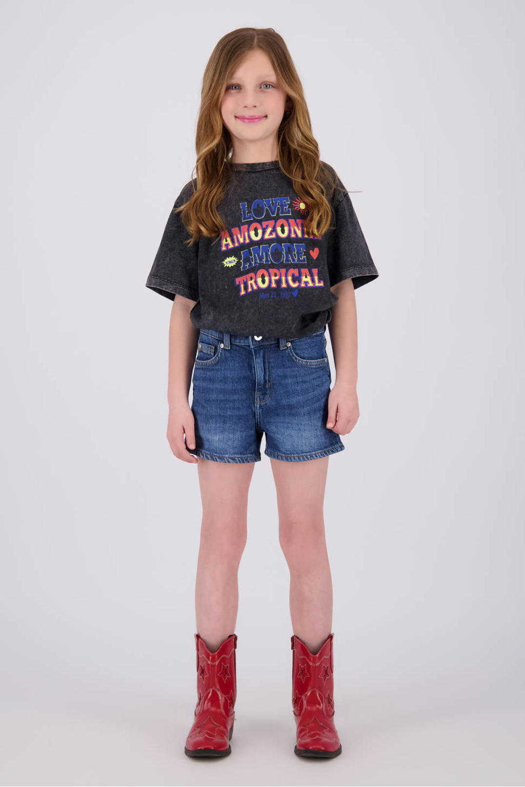 Zwarte meisjes Vingino T-shirt van katoen met printopdruk, korte mouwen en ronde hals