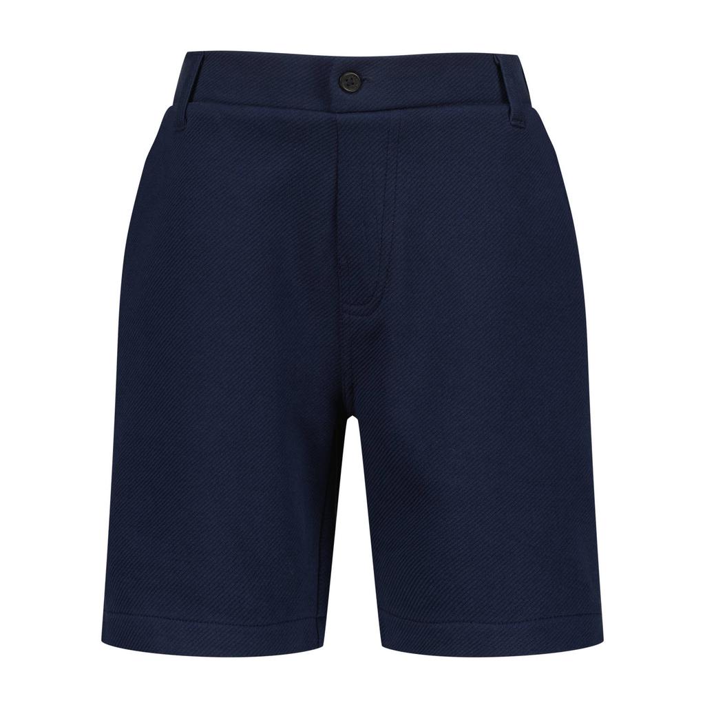 Donkerblauwe jongens Vingino relaxed chino short van stretchkatoen met regular waist, rits- en knoopsluiting en effen
