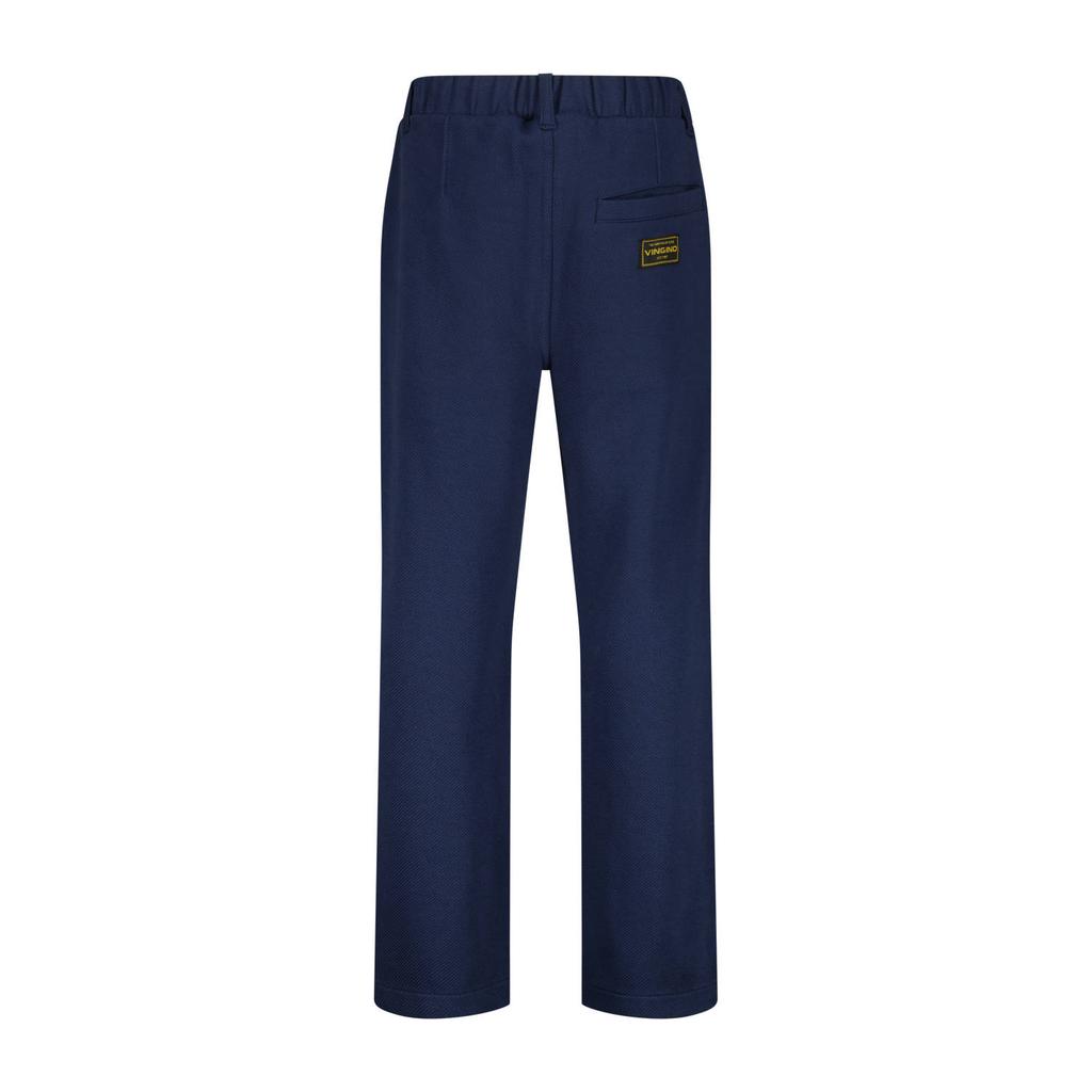 Blauwe jongens Vingino relaxed chino van stretchkatoen met regular waist, rits- en knoopsluiting en effen