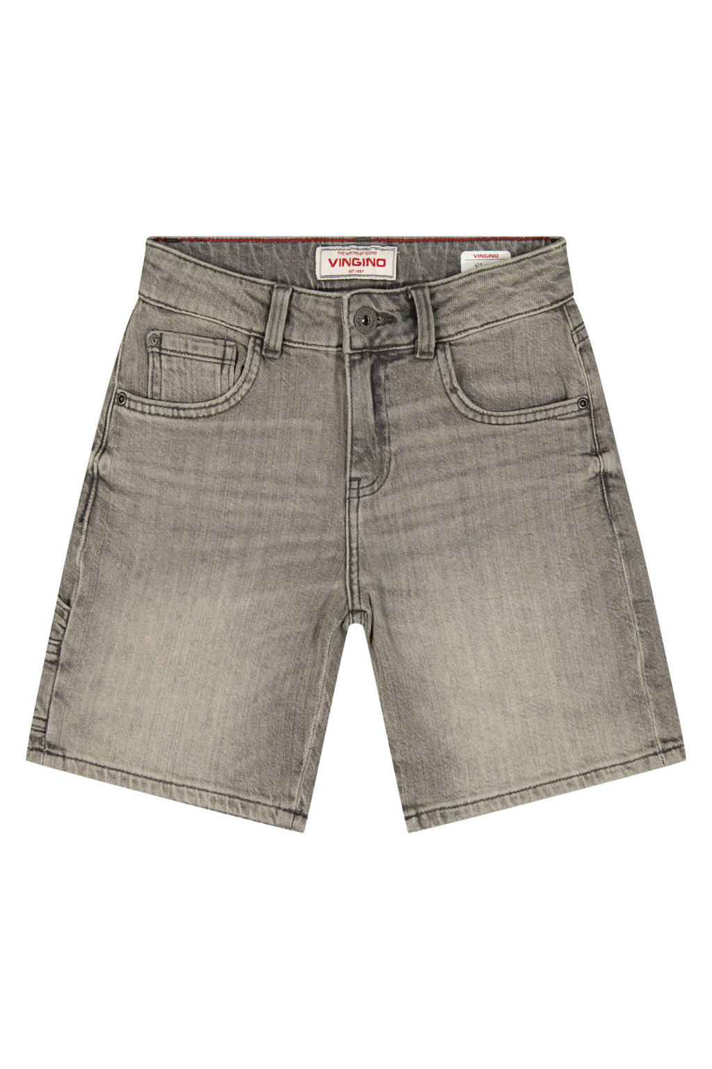 Grey denim jongens Vingino regular short van denim met rits- en knoopsluiting en effen