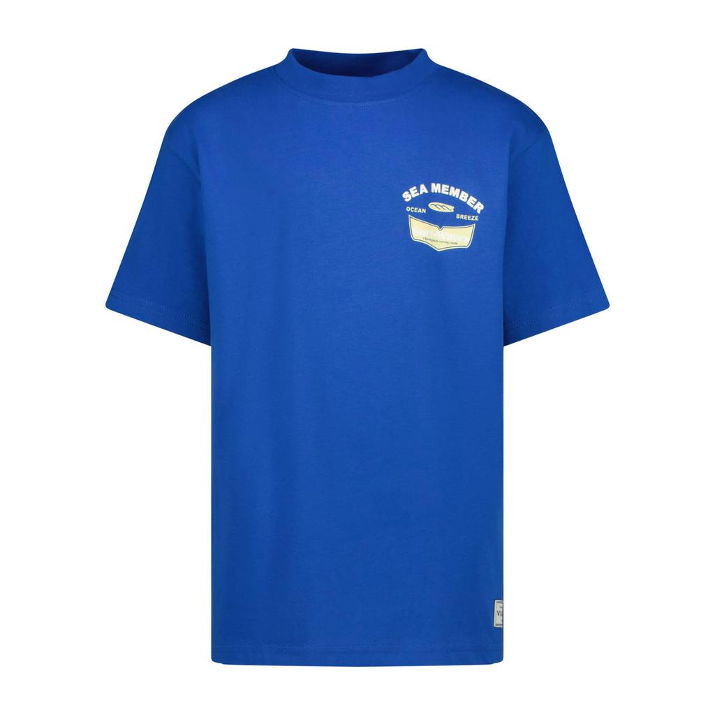 Blauwe jongens Vingino T-shirt van katoen met printopdruk, korte mouwen en ronde hals